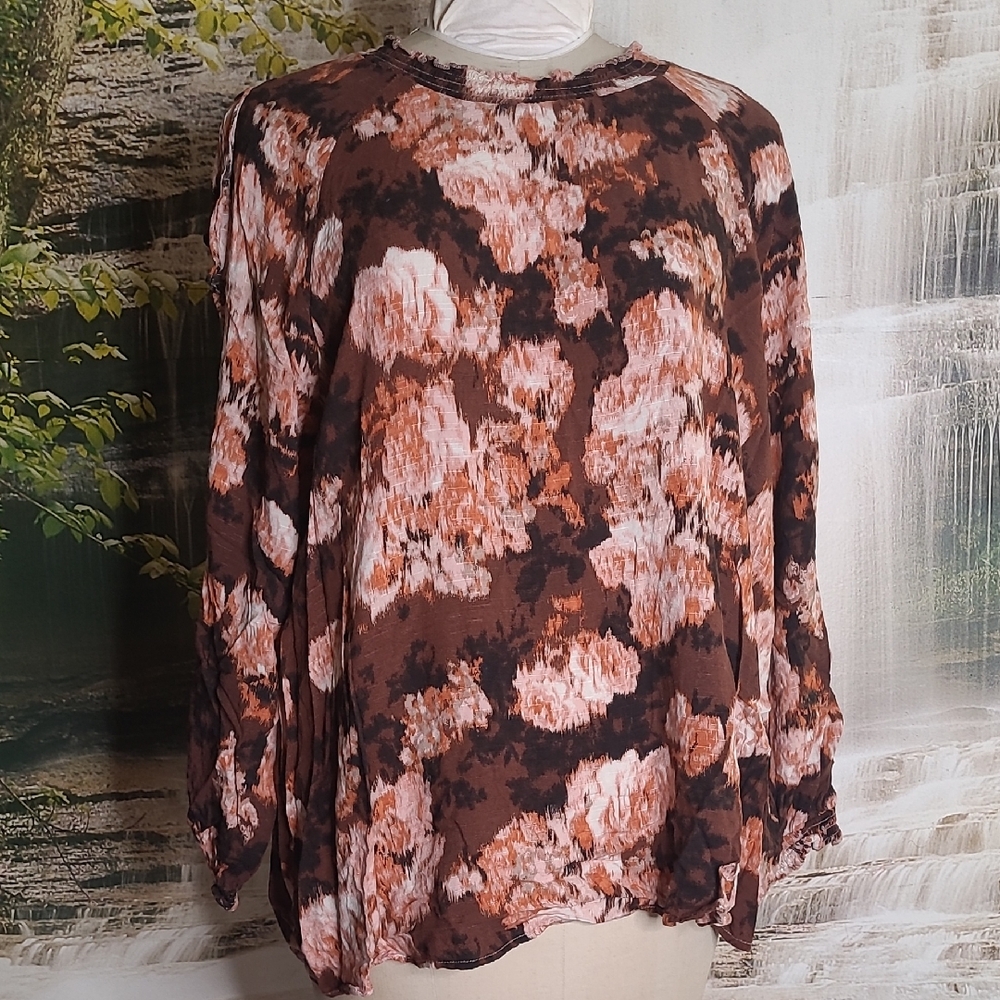 Maurices Womens 4X warm mauve brown boho cut out long sleeve flowy blouse